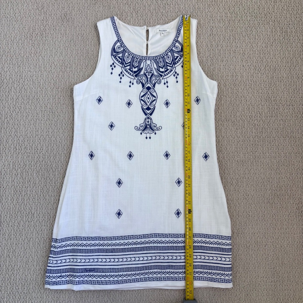 Soieblu Grecian Embroidered Cotton Linen Shift Mini Dress Size Small White Blue - Picture 9 of 15
